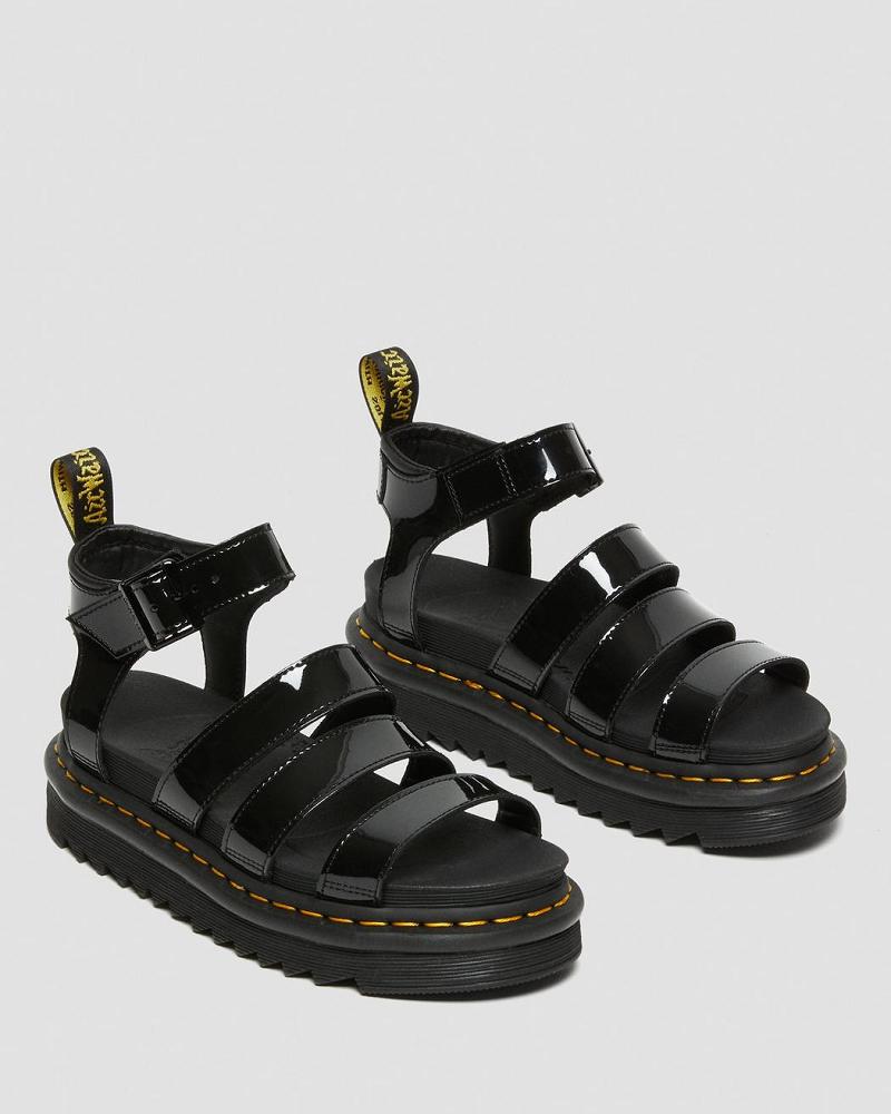 Sandalias Con Tiras Dr Martens Blaire Charol Cuero Mujer Negros | MX 464JPQ